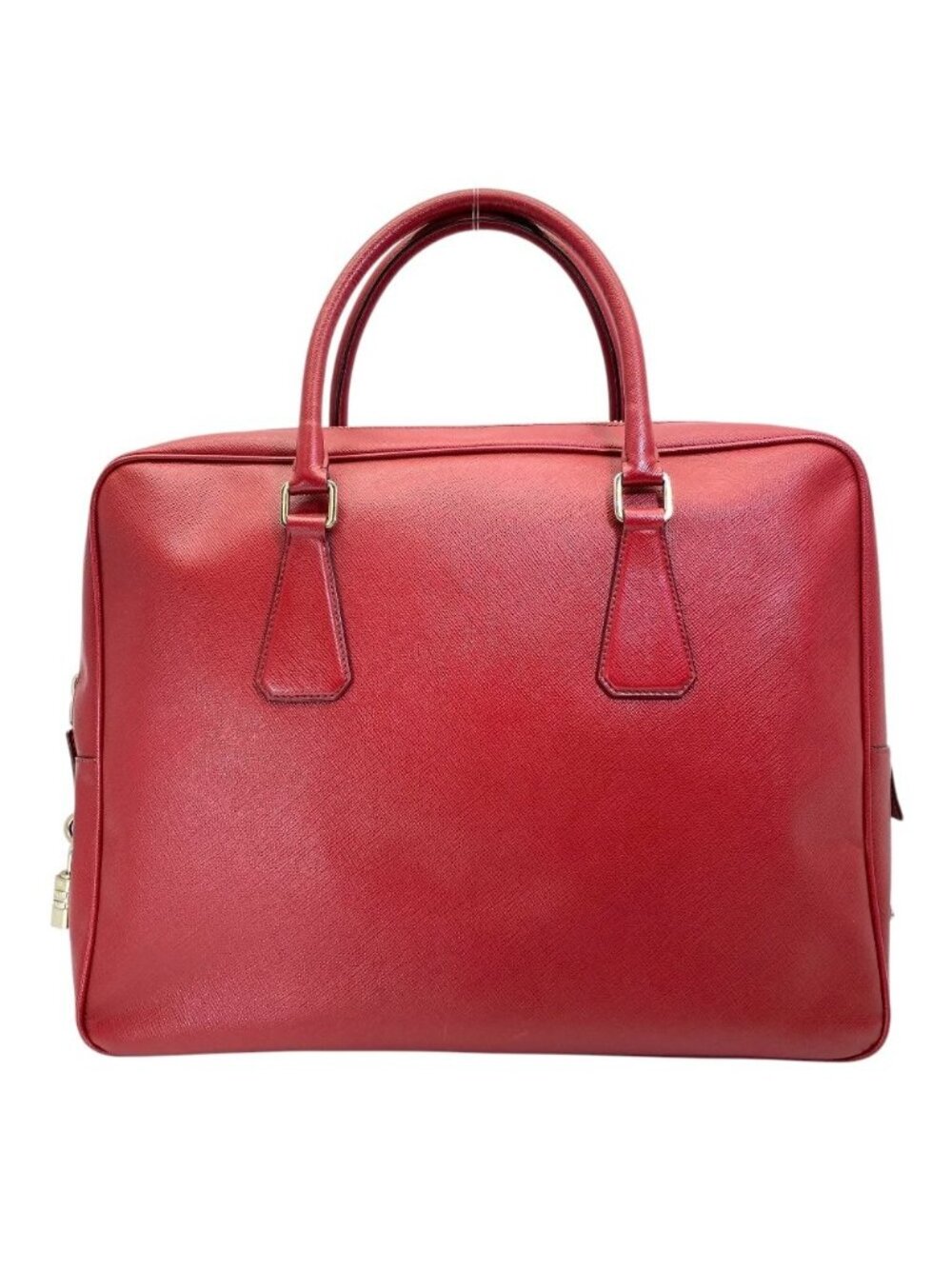 Prada Business Briefcase Handbag Triangle Logo Saffiano Leather Red Document